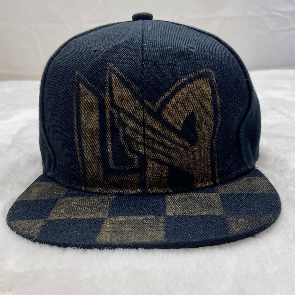 LAFC Snapback Cap Hat Black w/Yellow Logo & Checkerboard Pattern
